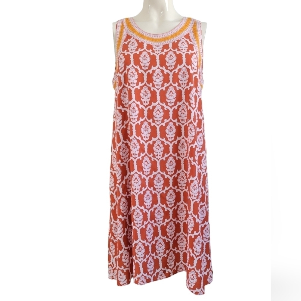 HATLEY Meghan Dress Orange Block Print Sleeveless Tank sz M